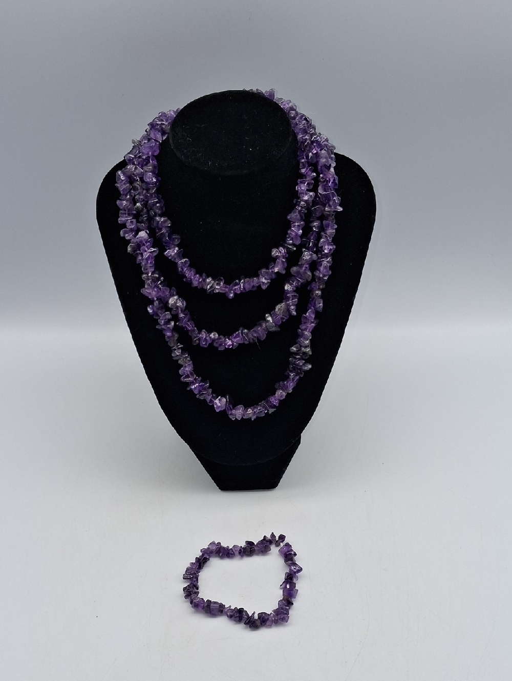 Purple Amethyst Chip Necklace and Bracelet Set - Unbranded